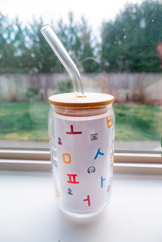 Hangul Clear 16oz Glass Cup